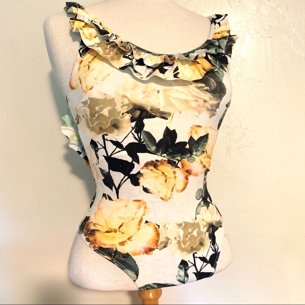 ruffled floral one piece